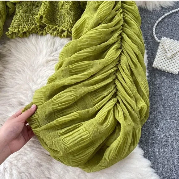 Chartreuse Green Chiffon Long Sleeve Bell Sleeve Top | Brand New | Small - Picture 4 of 9